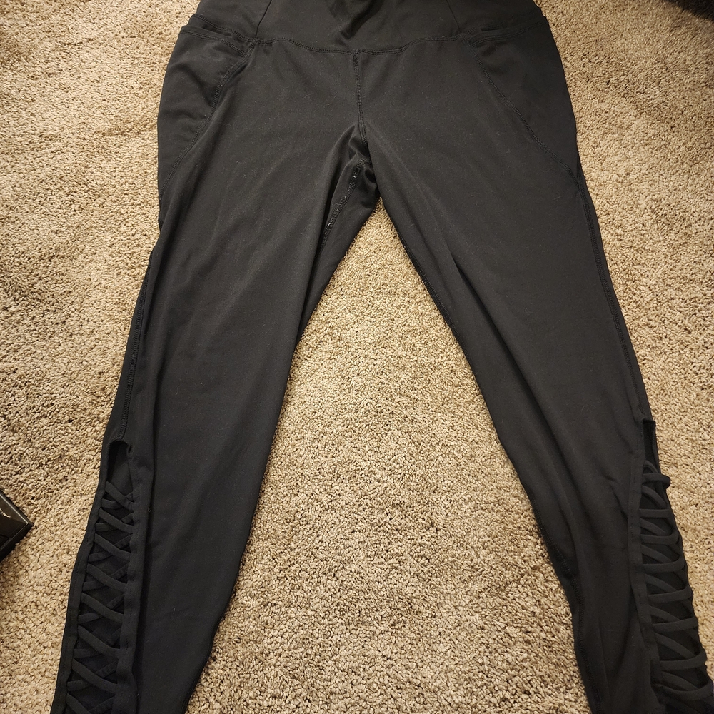 LIVI brand Black Leggings with Side Lattice Detail